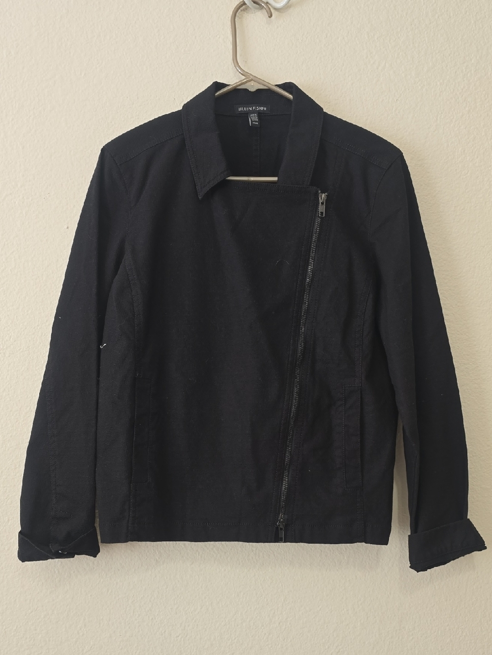 Eileen‎ Fisher Black Asymmetric Zip Bomber Jacket
